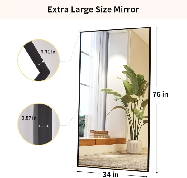 Full Length Mirror with Stand 34"x76" Full Body Mirror Floor Mirror Standing Hanging or Leaning Wall, Wall Mirror with Stand Alu - Image 6