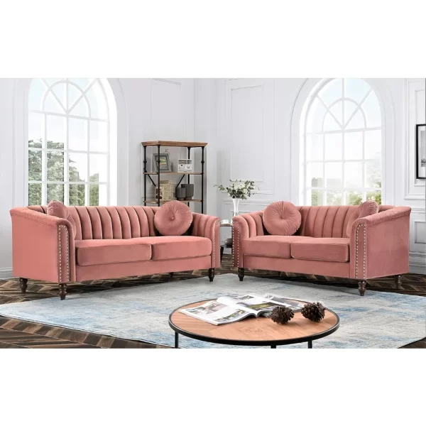 2-Piece Set Tufted Velvet Sofa with Removable Cushions and Turned Wood Legs, Elegant Living Room Furniture for The Modern Home