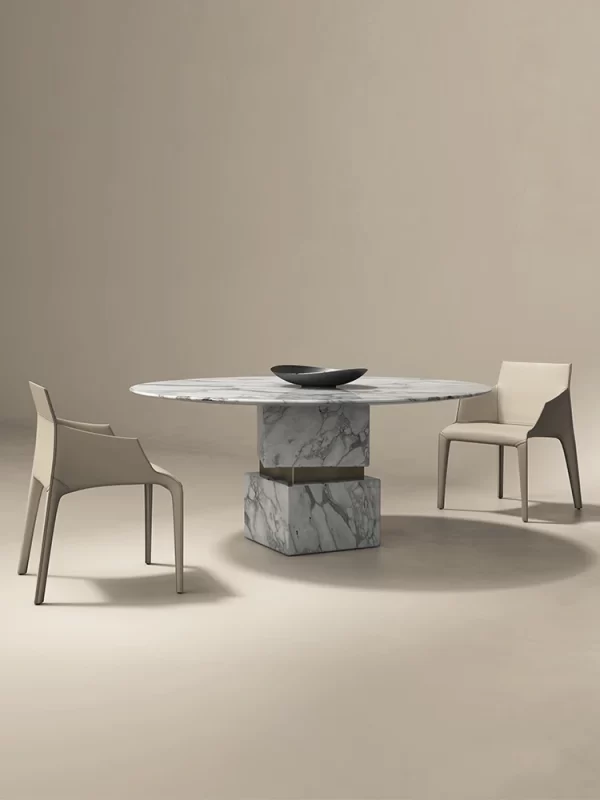 Natural marble dining table, round table, Nordic Italian light luxury simple dining table and chair combination, post-modern