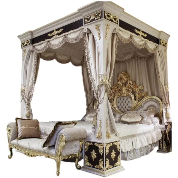 French solid wood carved double bed court master bedroom European royal luxury princess bed - Image 5