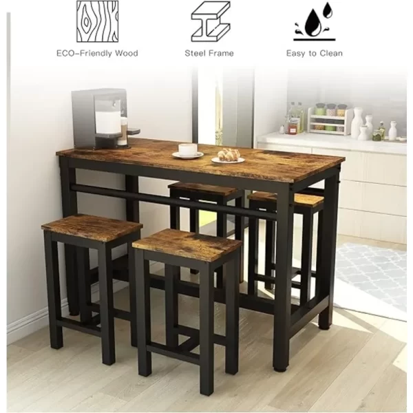 Dining Room Table Set with Sturdy Metal Frame Bar Table - Image 3