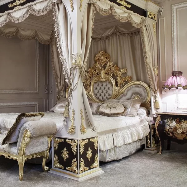 French solid wood carved double bed court master bedroom European royal luxury princess bed - Image 3