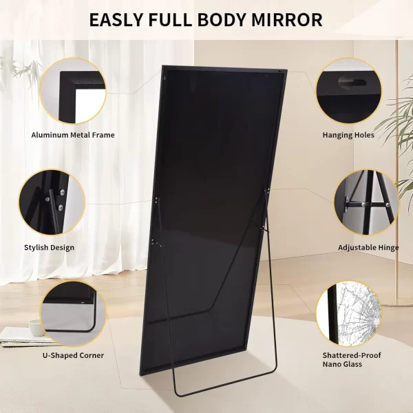 Full Length Mirror with Stand 34"x76" Full Body Mirror Floor Mirror Standing Hanging or Leaning Wall, Wall Mirror with Stand Alu - Image 5