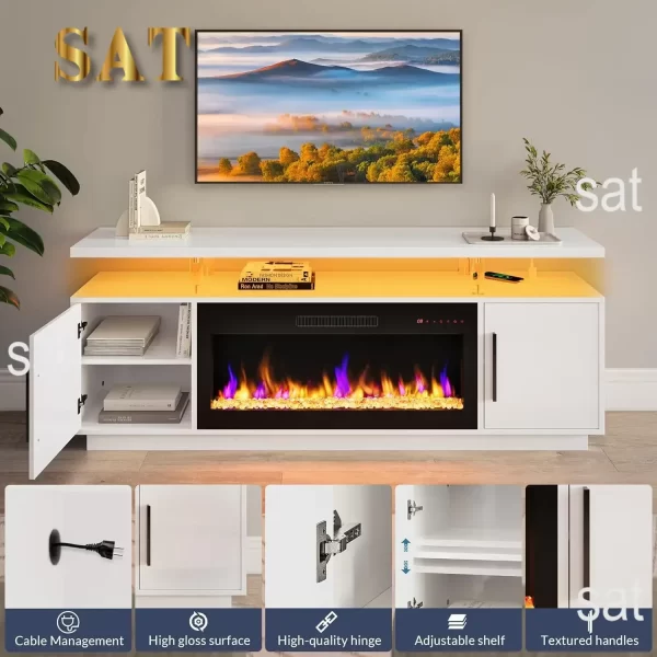 Stand for TVs up to 75", LED Light Entertainment Center with 36" Electric Fireplace Heater, Storage Cabinet with USB AC Outlet - Image 8