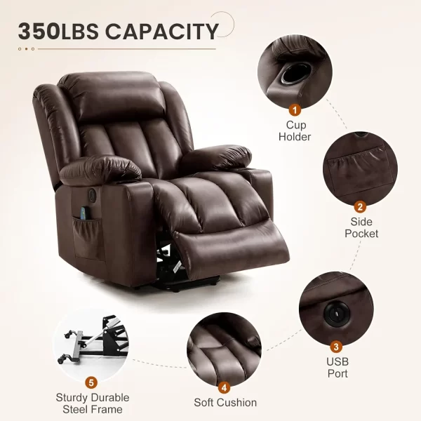 Power Lift Recliner Chair for Elderly with Massage and Heat, 2 Cup Holders, USB Ports,Remote Controls - Image 5