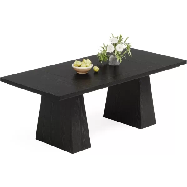 63-Inch Black Dining Table for 4-6, Modern Kitchen Table with Sturdy Tapered Wood Legs, Rectangular Dinner Table with Large - Image 5