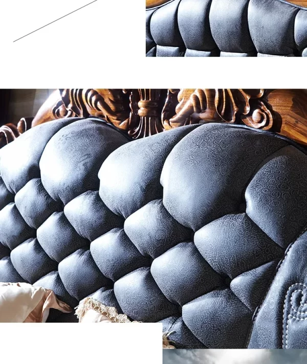 1Ugyen Wood Luxury Elephant Carved Big Bed European Style Villa Bedroom Leather Double Bed - Image 18