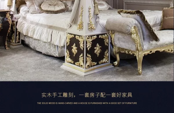 French solid wood carved double bed court master bedroom European royal luxury princess bed - Image 13