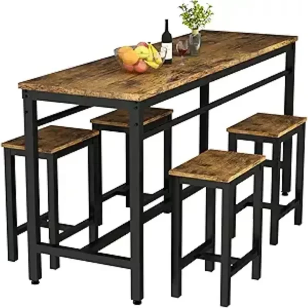 Dining Room Table Set with Sturdy Metal Frame Bar Table