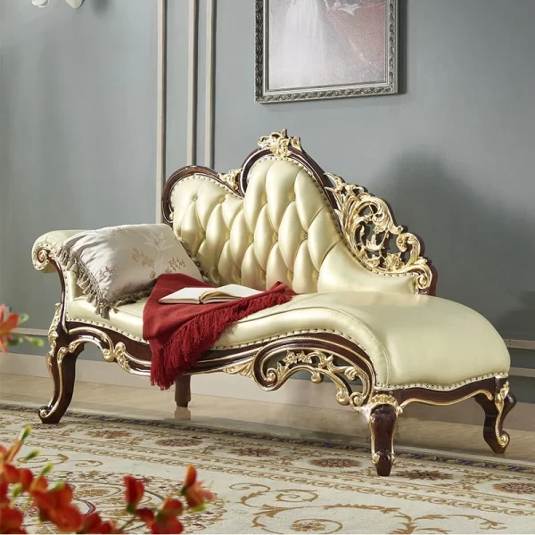 Concubine recliner American solid wood concubine couch bedroom beauty couch living room single leather small sofa European concu
Living room chaise. - Image 6