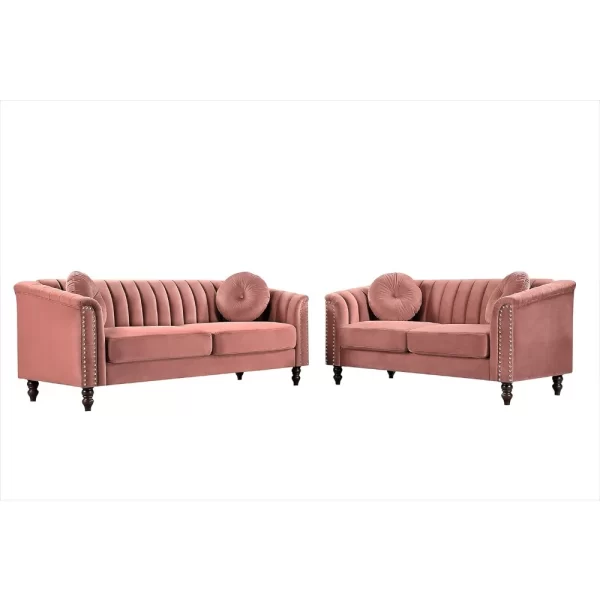 2-Piece Set Tufted Velvet Sofa with Removable Cushions and Turned Wood Legs, Elegant Living Room Furniture for The Modern Home - Image 2