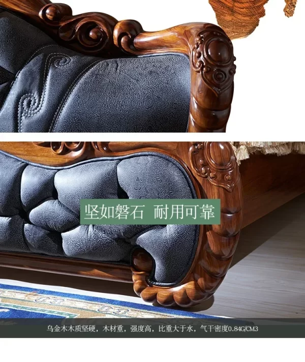 1Ugyen Wood Luxury Elephant Carved Big Bed European Style Villa Bedroom Leather Double Bed - Image 15