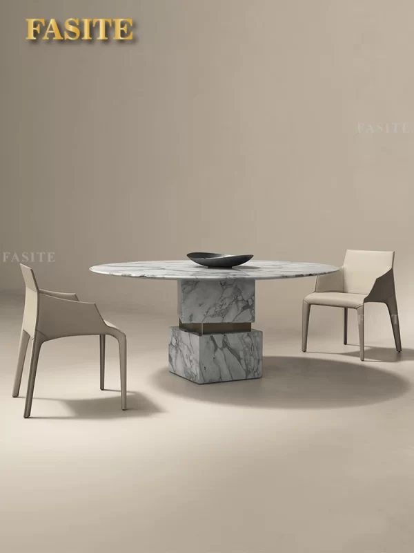 Natural marble dining table, round table, Nordic Italian light luxury simple dining table and chair combination, post-modern - Image 19