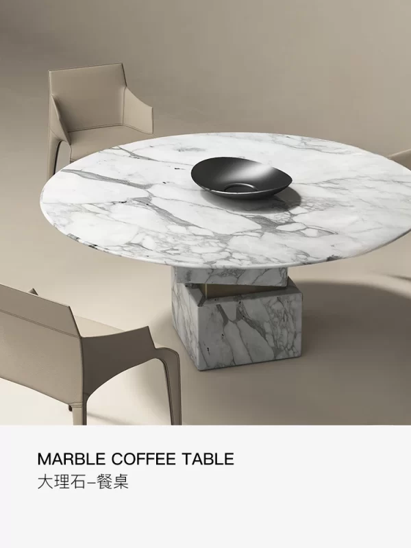 Natural marble dining table, round table, Nordic Italian light luxury simple dining table and chair combination, post-modern - Image 2