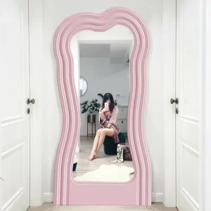 Irregular Full Length Mirror Floor Bedroom Makeup Girls Modern Art Design Big Mirror Wood Frame Specchio Room Decor Aesthetic