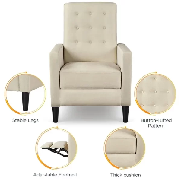 Modern Reclining Chair with Adjustable Back & Footrest, Beige - Image 5