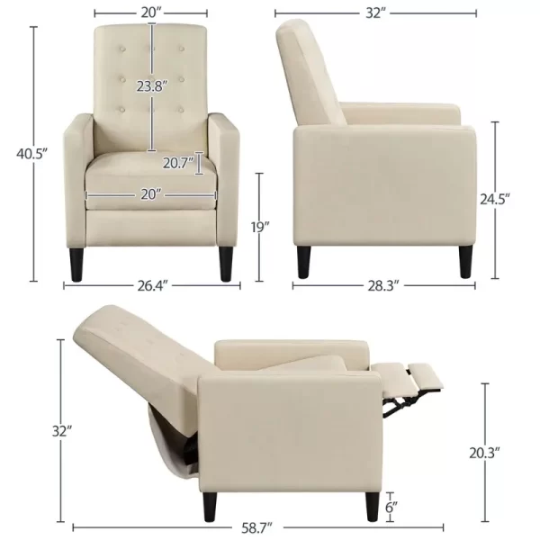 Modern Reclining Chair with Adjustable Back & Footrest, Beige - Image 6