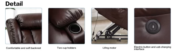 Power Lift Recliner Chair for Elderly with Massage and Heat, 2 Cup Holders, USB Ports,Remote Controls - Image 13