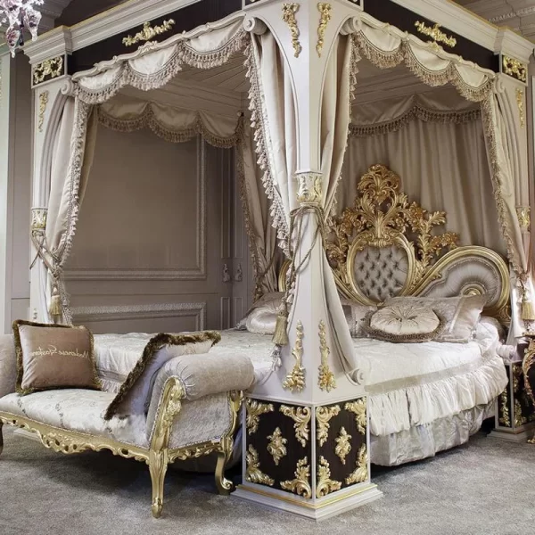 French solid wood carved double bed court master bedroom European royal luxury princess bed