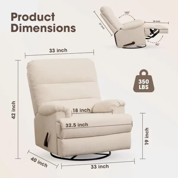 Large Swivel Rocker Recliner Chair,Glider Rocker Recliner,Lazy Recliner Chair with High Back,for Living Room,Living Room Chairs - Image 13