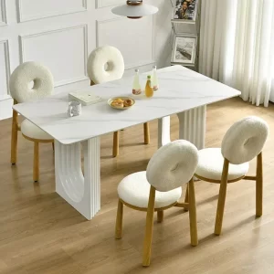 Dining Table Set，dining Room Sets Table and Chairs Dinner Service Kitchen Living Room White SLATE Nordic Style