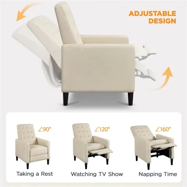 Modern Reclining Chair with Adjustable Back & Footrest, Beige - Image 4