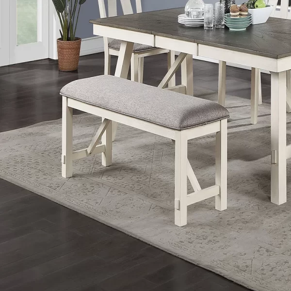 Dining Room Furniture 1x Bench Gray Fabric Cushion Seat White Clean Lines On-Site - Image 2