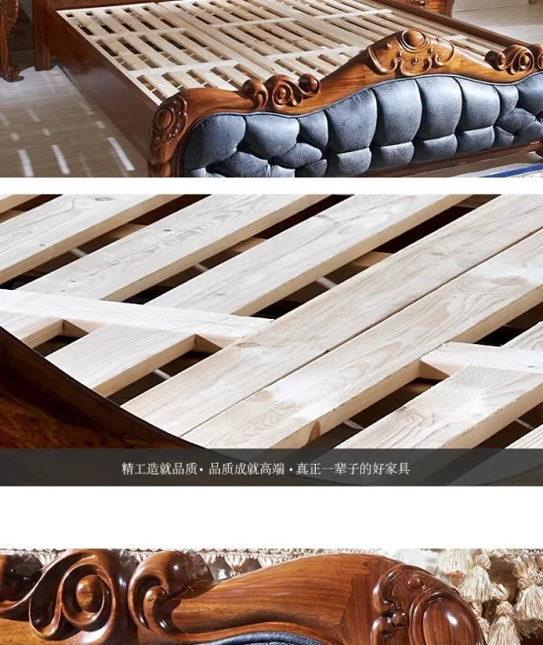 1Ugyen Wood Luxury Elephant Carved Big Bed European Style Villa Bedroom Leather Double Bed - Image 21