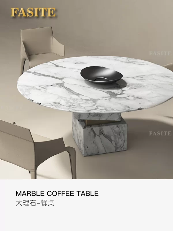 Natural marble dining table, round table, Nordic Italian light luxury simple dining table and chair combination, post-modern - Image 20