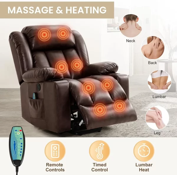 Power Lift Recliner Chair for Elderly with Massage and Heat, 2 Cup Holders, USB Ports,Remote Controls - Image 4