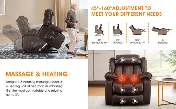 Power Lift Recliner Chair for Elderly with Massage and Heat, 2 Cup Holders, USB Ports,Remote Controls - Image 11