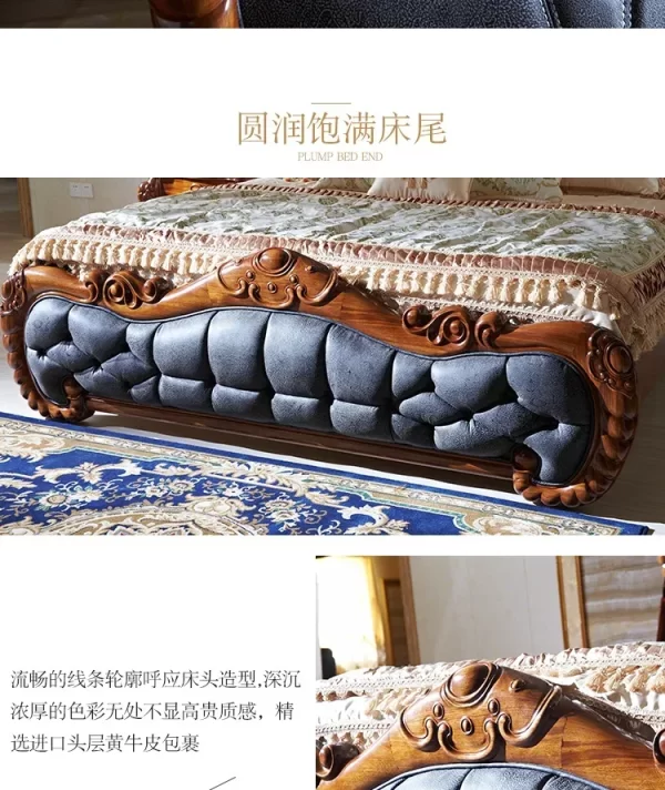 1Ugyen Wood Luxury Elephant Carved Big Bed European Style Villa Bedroom Leather Double Bed - Image 17