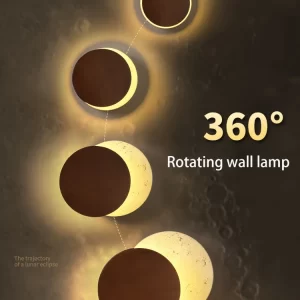 Led Wall Lamp 360 Degree Rotatable Light Bedroom Bedside Creative Yellow Cave Stone Log Wood Walnut Color Home Decoration Round