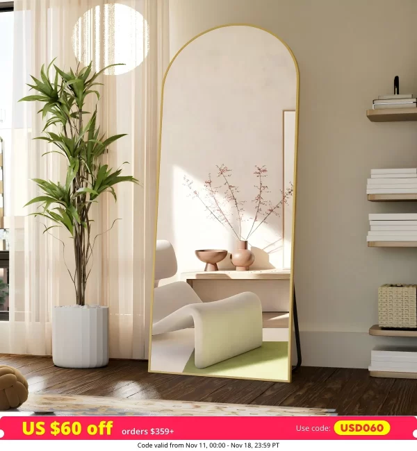 Arched Full Length Mirror, 71"x26" Full Body Floor Mirror Standing Hanging or Leaning Wall, Full Body Mirror with Stand - Image 2