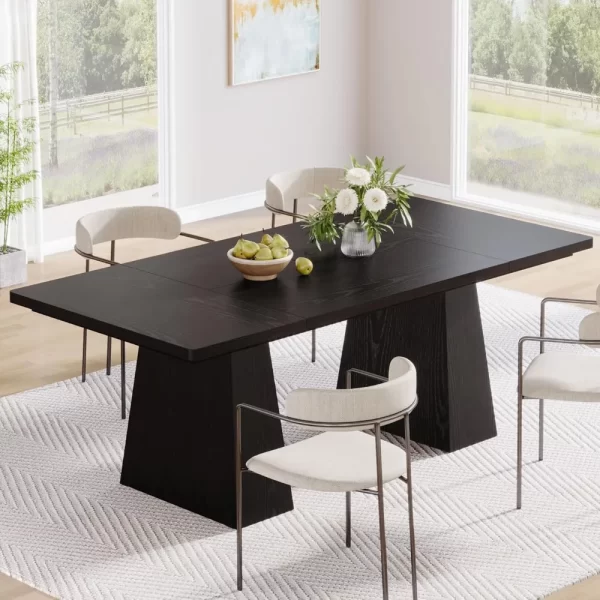 63-Inch Black Dining Table for 4-6, Modern Kitchen Table with Sturdy Tapered Wood Legs, Rectangular Dinner Table with Large - Image 2