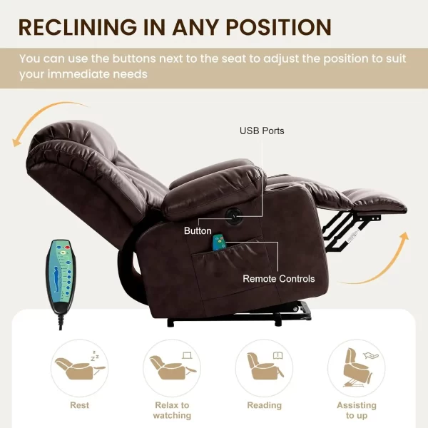 Power Lift Recliner Chair for Elderly with Massage and Heat, 2 Cup Holders, USB Ports,Remote Controls - Image 3