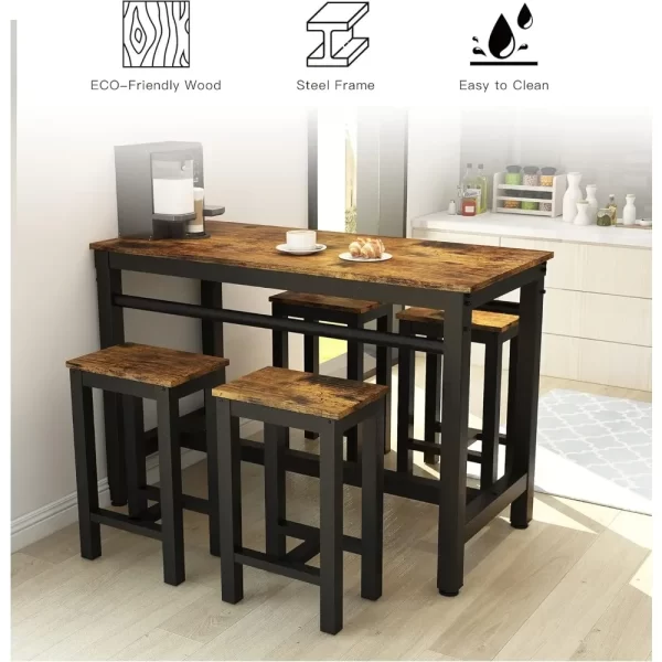 Dining Room Table Set with Sturdy Metal Frame Bar Table - Image 11