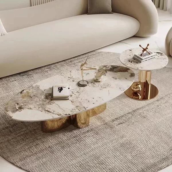 Vintage Marble Coffee Table Japanese Luxury Round Modern Coffee Table Aesthetic Minimalist Mesas De Centro Para Sala Furniture