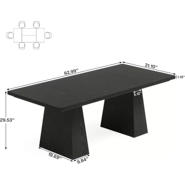 63-Inch Black Dining Table for 4-6, Modern Kitchen Table with Sturdy Tapered Wood Legs, Rectangular Dinner Table with Large - Image 6