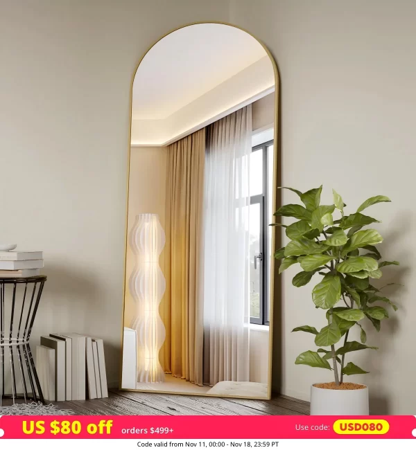 Arched Full Length Mirror, 71"x26" Full Body Floor Mirror Standing Hanging or Leaning Wall, Full Body Mirror with Stand