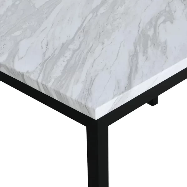 Noyes Metal Dining Table with Laminated Faux Marble Top, 28.50 x 45.00 x 30.00 Inches, Off-white - Image 3