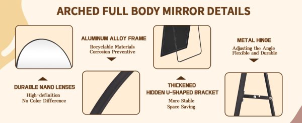 Arched Full Length Mirror, 71"x26" Full Body Floor Mirror Standing Hanging or Leaning Wall, Full Body Mirror with Stand - Image 21