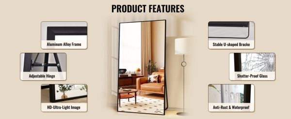 Full Length Mirror with Stand 34"x76" Full Body Mirror Floor Mirror Standing Hanging or Leaning Wall, Wall Mirror with Stand Alu - Image 14