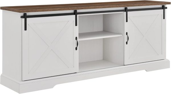 Corbin Modern Farmhouse Sliding X Barn Door Tv Stand For Tvs Up To 80 Inches, 70 Inch, Reclaimed Barnwood And Brushed White - Image 7