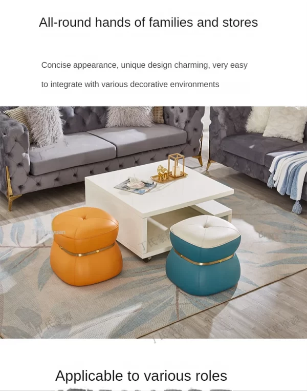 Living Room Small Stool Italian Light Luxury Creative Fashion Sofa  Coffee Table Short Leather Pier Solid Wood Change Shoes - Image 20