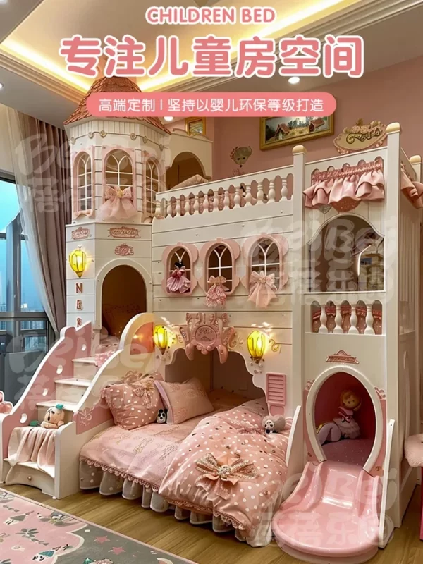 Kids Room Full House Custom Castle Bed Girl Princess Bunk Bed Deluxe European-style Family hotel bed - Image 3