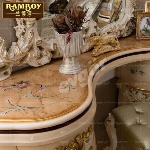 Villa palace furniture European style solid wood carved vanity French luxury makeup table bedroom makeup table combination - Image 3