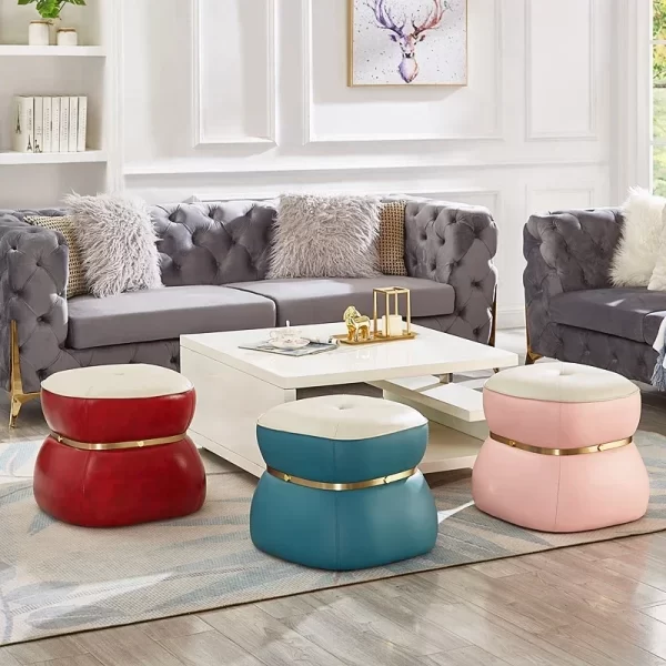 Living Room Small Stool Italian Light Luxury Creative Fashion Sofa  Coffee Table Short Leather Pier Solid Wood Change Shoes - Image 2