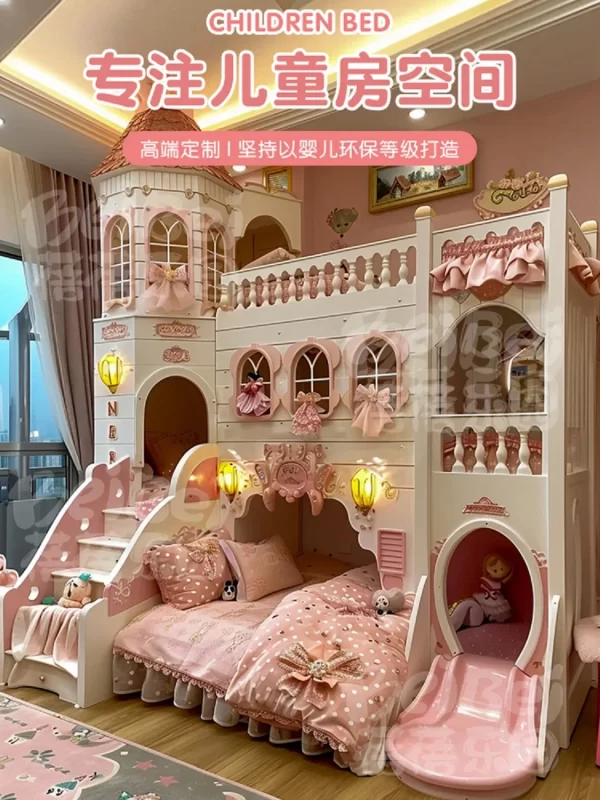 Kids Room Full House Custom Castle Bed Girl Princess Bunk Bed Deluxe European-style Family hotel bed - Image 6