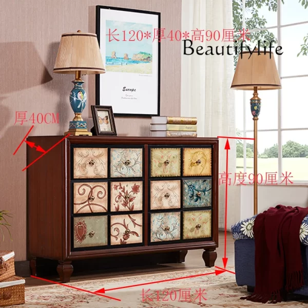 American painted solid wood multi-grid drawer cabinet household antique storage cabinet - Image 14